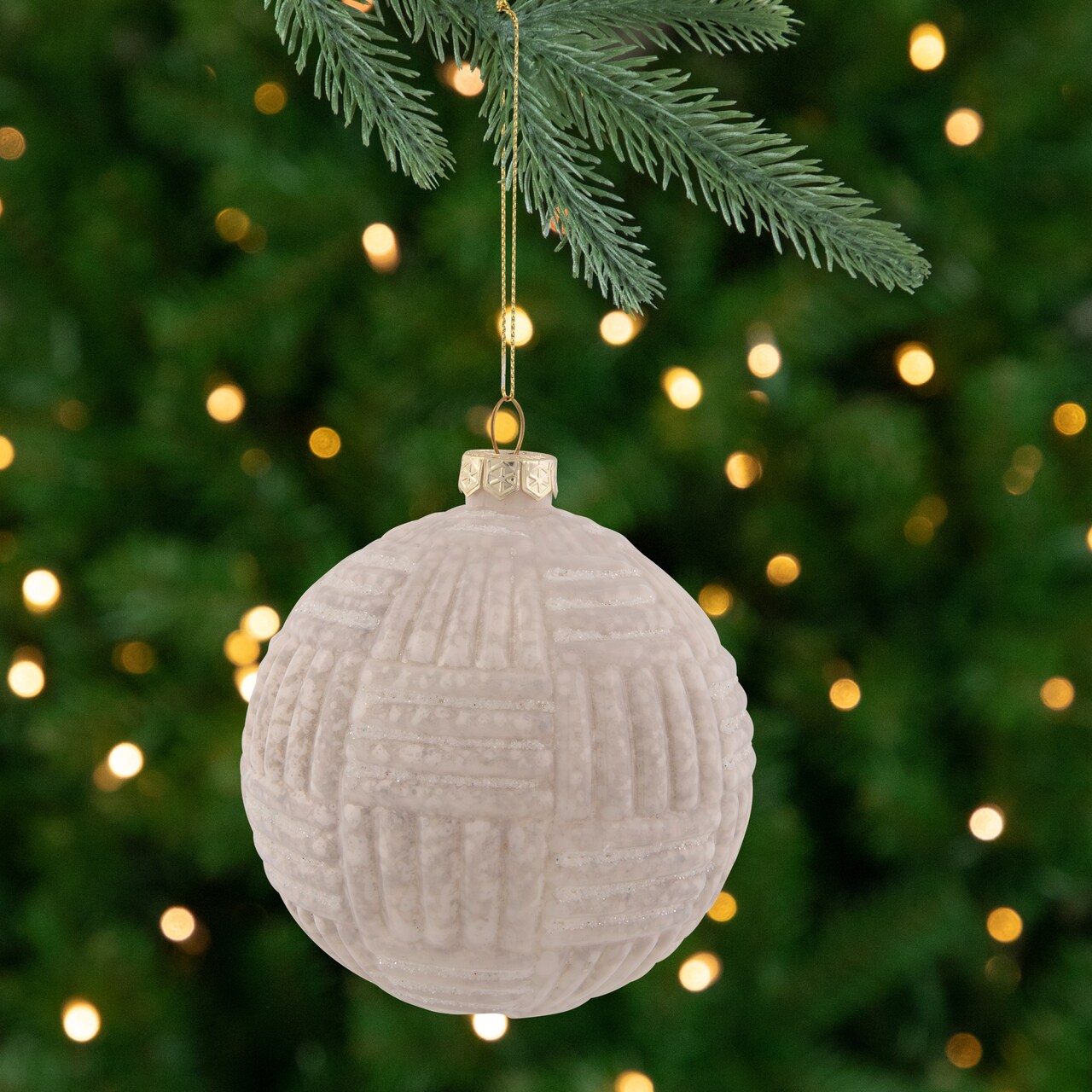 Northlight Geometric Glass Ball Christmas Ornament - 4" - White